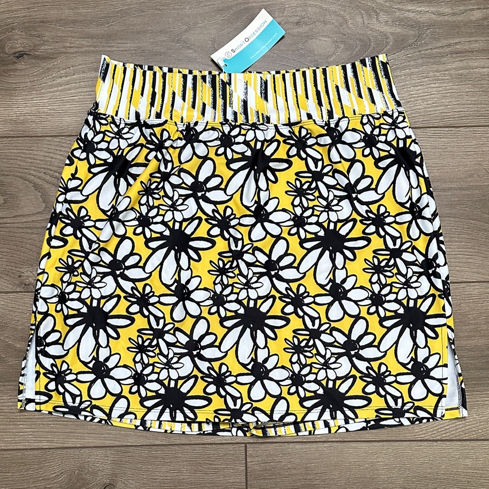 Skort Obsession High Rise Tennis Golf Skirt Skort Floral Yellow Black Large